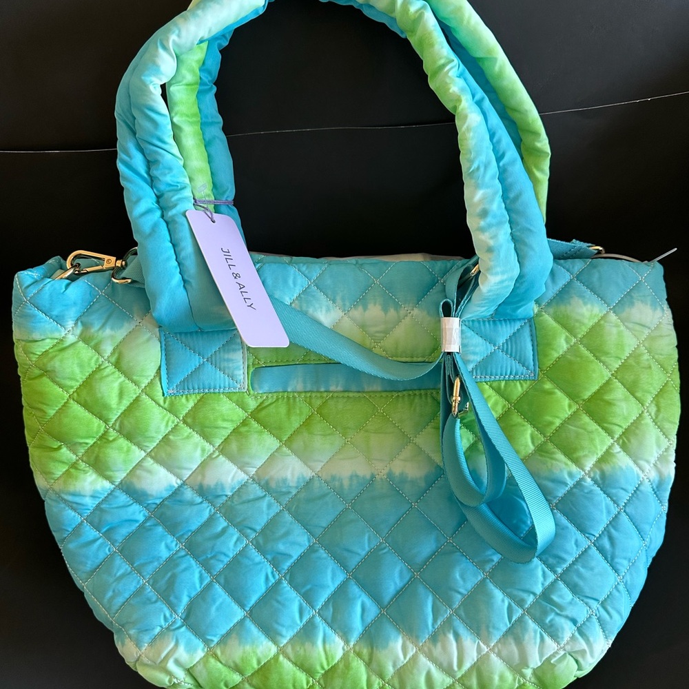 Brand new Jill and Ally green tie dyed quilted nylon tote